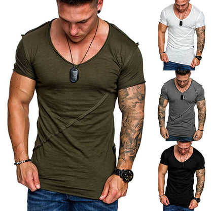 Herren T-Shirt V-Ausschnitt Hochwertig Strukturiert