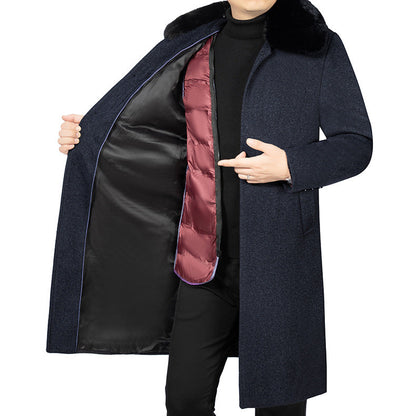 Herren Wintermantel Elegant mit Pelz Kragen Schwarz