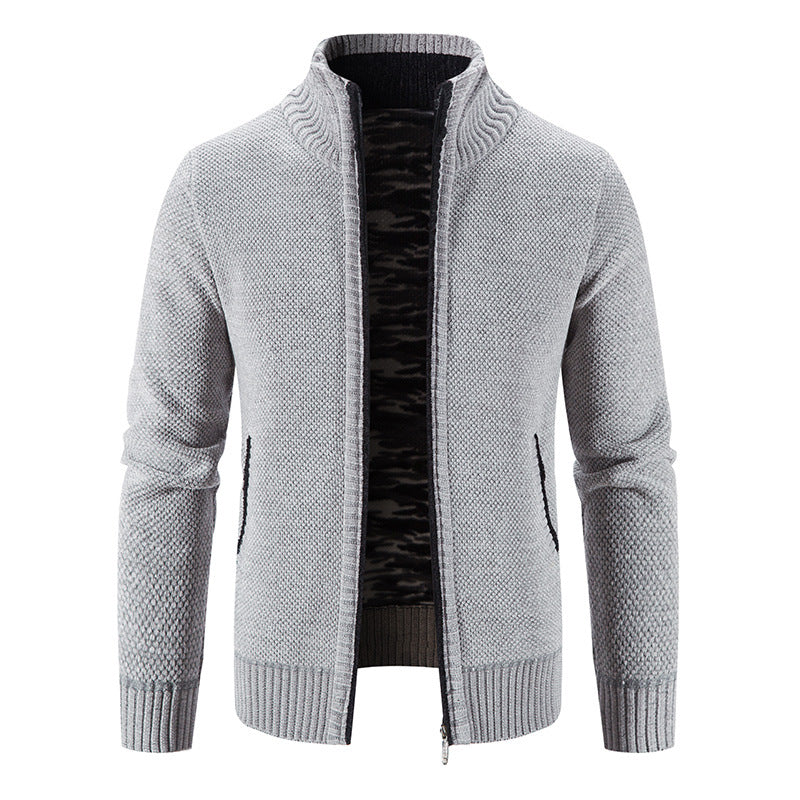 Herren Strickjacke Warm mit Kragen und Reißverschlusstaschen