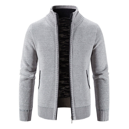 Herren Strickjacke Warm mit Kragen und Reißverschlusstaschen