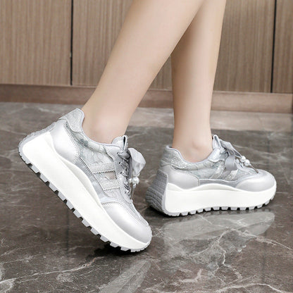 Damen Plateau Sneaker Gemustert Elegant Schnürsenkel