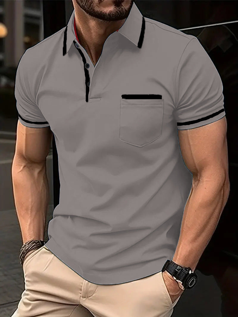 Herren Poloshirt Modern Kontrastdetails Brusttasche