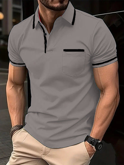 Herren Poloshirt Modern Kontrastdetails Brusttasche