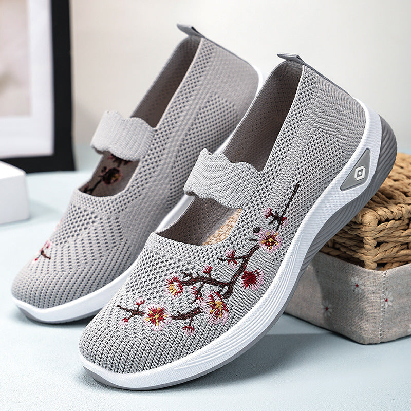 Damen Sneaker Sportlich Slip-On Schuhe mit Stickerei