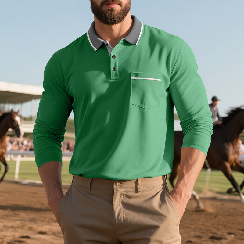 Herren Poloshirt Langarm Modern mit Kragen und Brusttasche