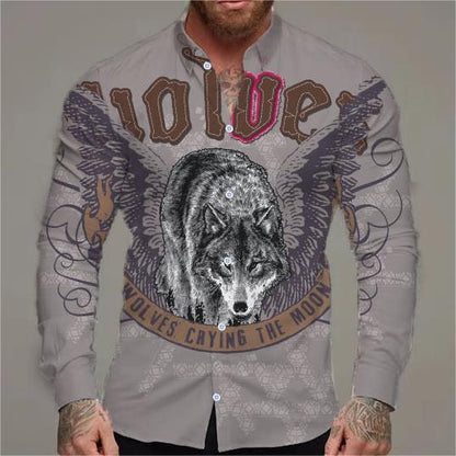Herren Langarmhemd Tiermotiv Blumen Design Modern
