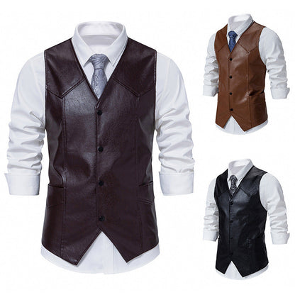 Herren Lederweste Elegant mit Taschen Schwarz Ledermantel