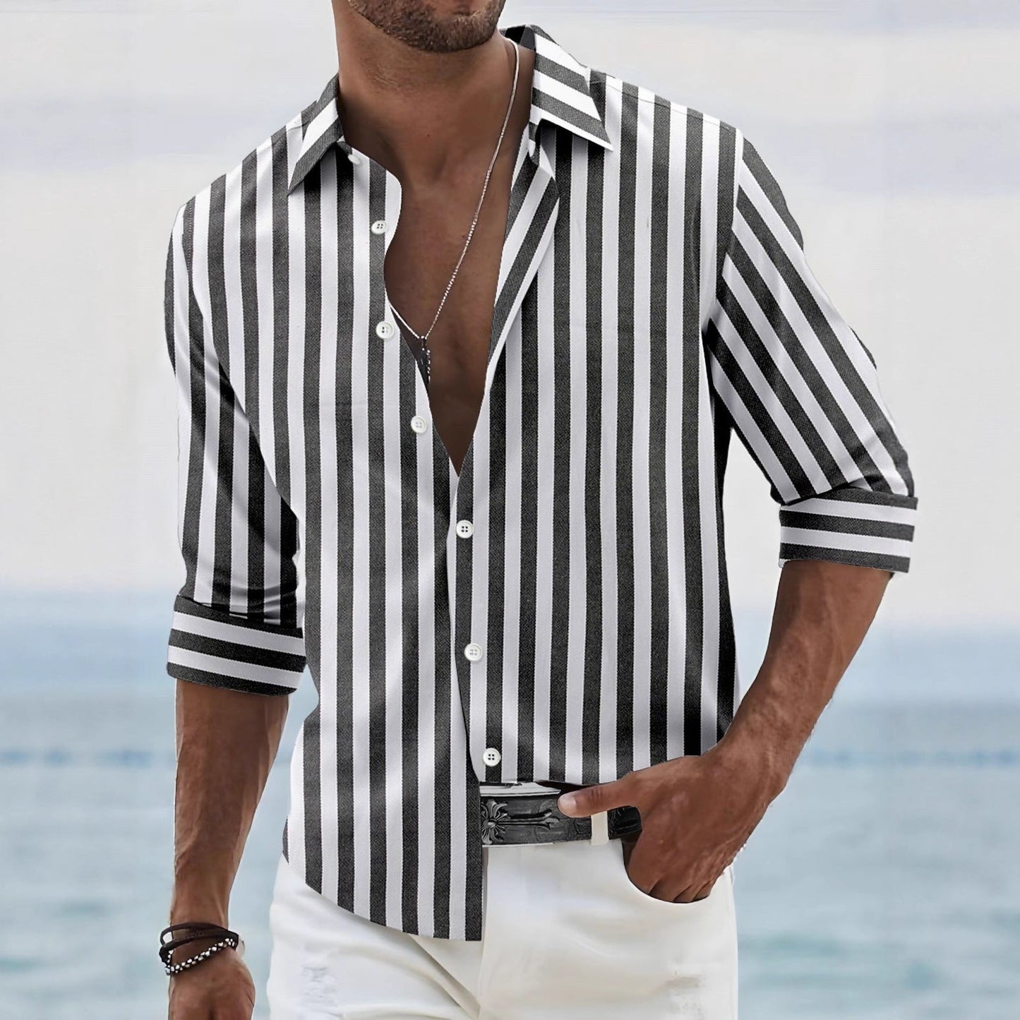 Herren Bürohemd Streifen Modern Slim Fit
