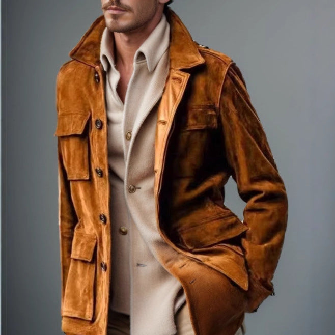 Herren Lederjacke Suede Style Vieltaschig Modern - BerlinGlamour