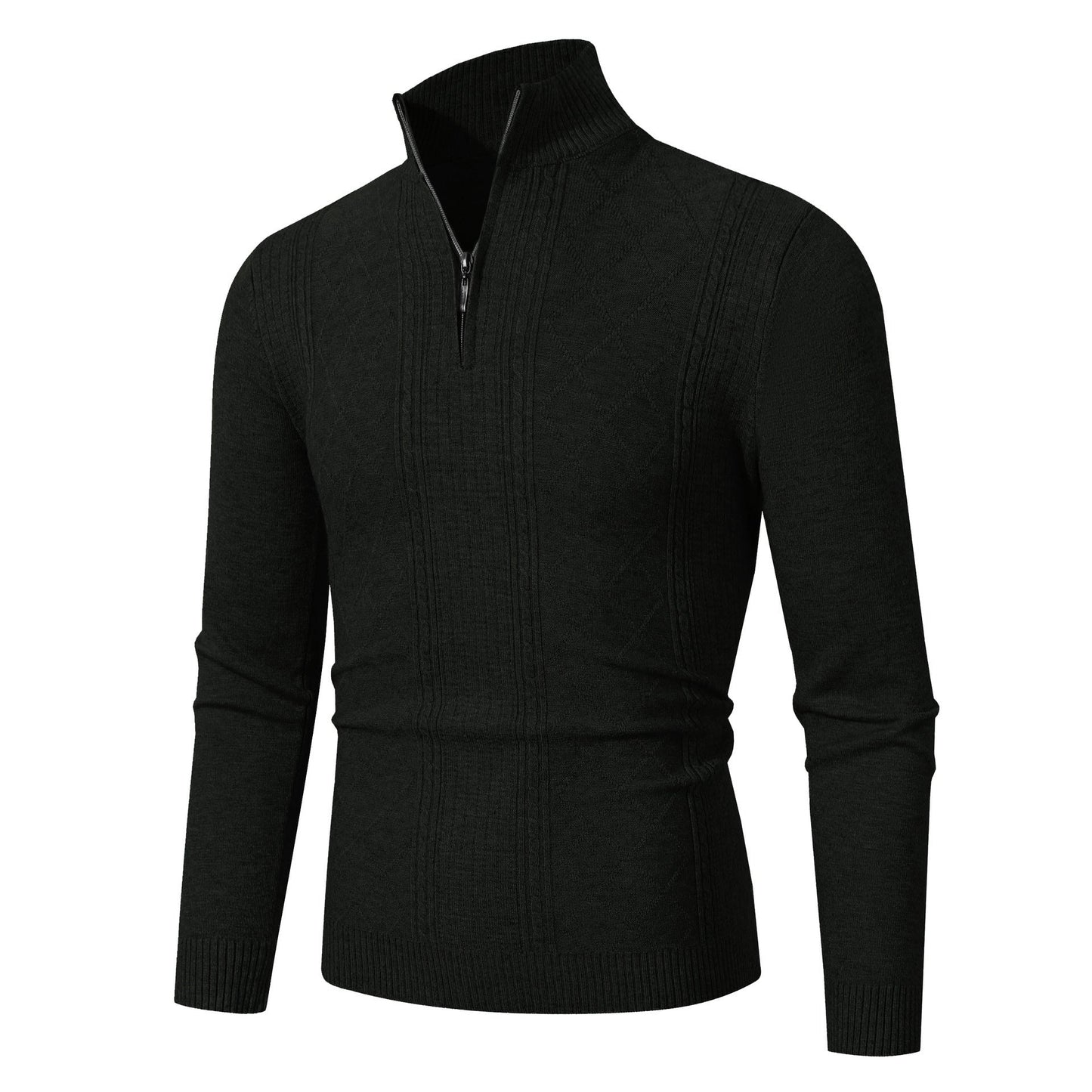 Herren Strickpullover Modern mit Zopfmuster Reißverschluss