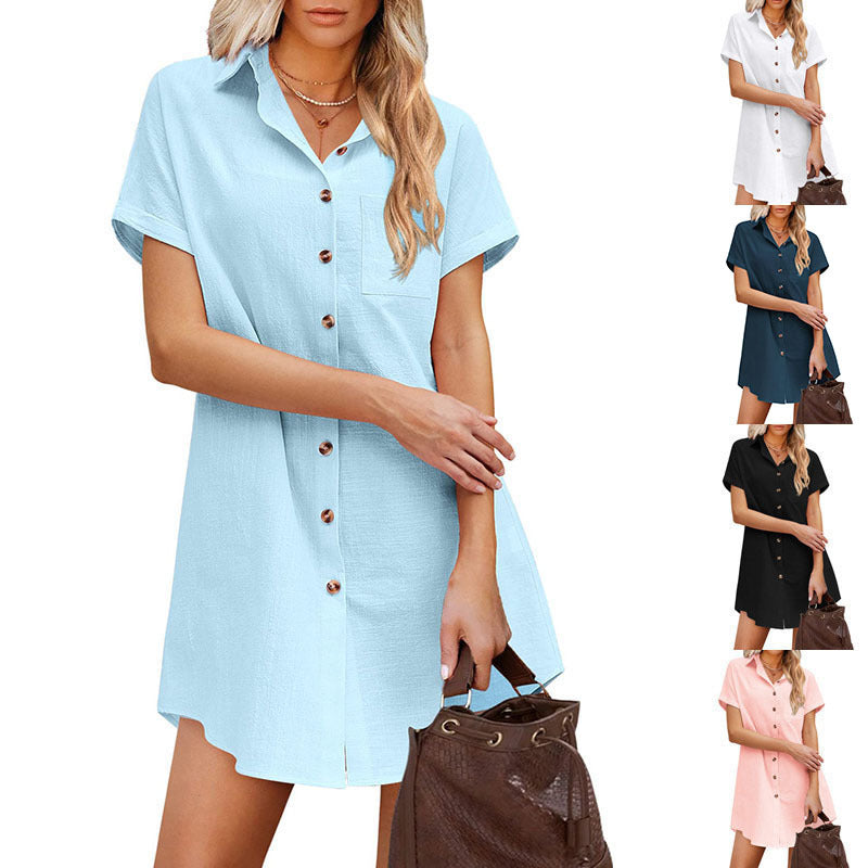 Leinenkleid Damen Sommerkleid Knopfleibchen Brusttasche - BerlinGlamour