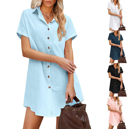 Leinenkleid Damen Sommerkleid Knopfleibchen Brusttasche - BerlinGlamour