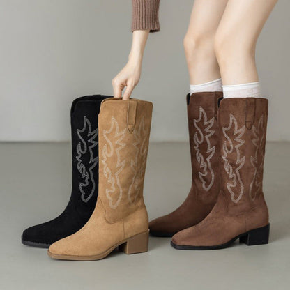 Damen Stiefel mit Stickerei Komfort Absatz Höhe - BerlinGlamour
