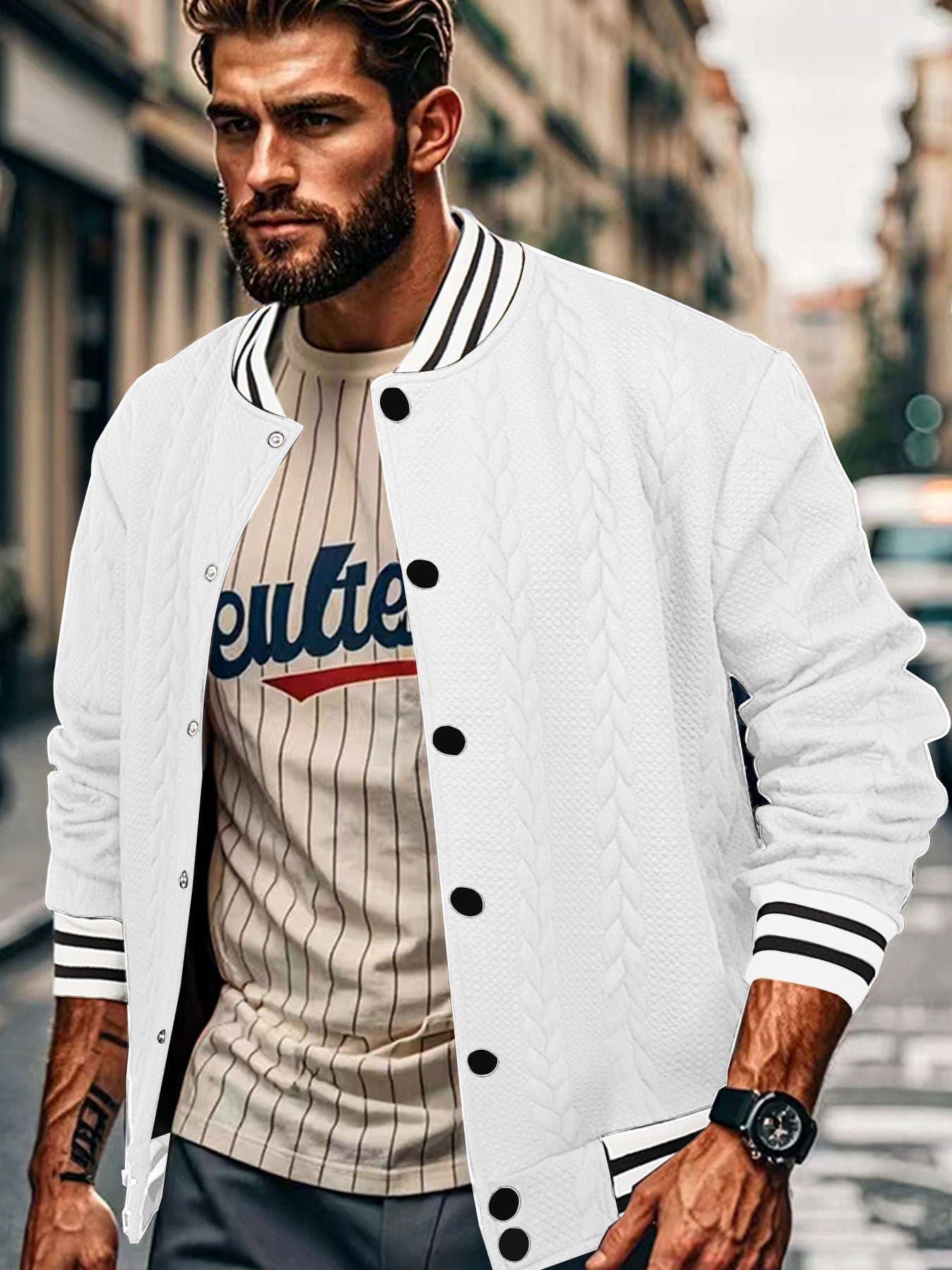 Herren Baseballjacke Modern mit Kontrastfarben und Struktur