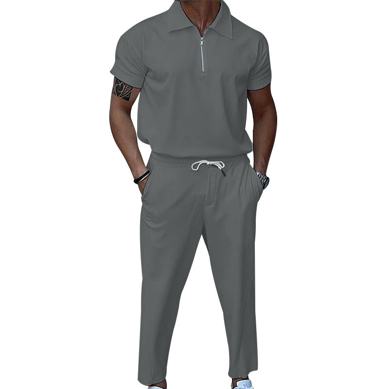 Herren Sportanzug Set Elastisch Kurz Reißverschluss Modern