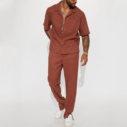 Herren Kurzarmhemd Streifen und bequeme Chinohose Set