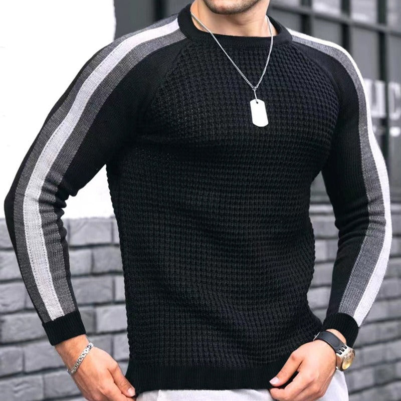 Strickpullover Herren Modern mit Kontrastärmeln und Muster