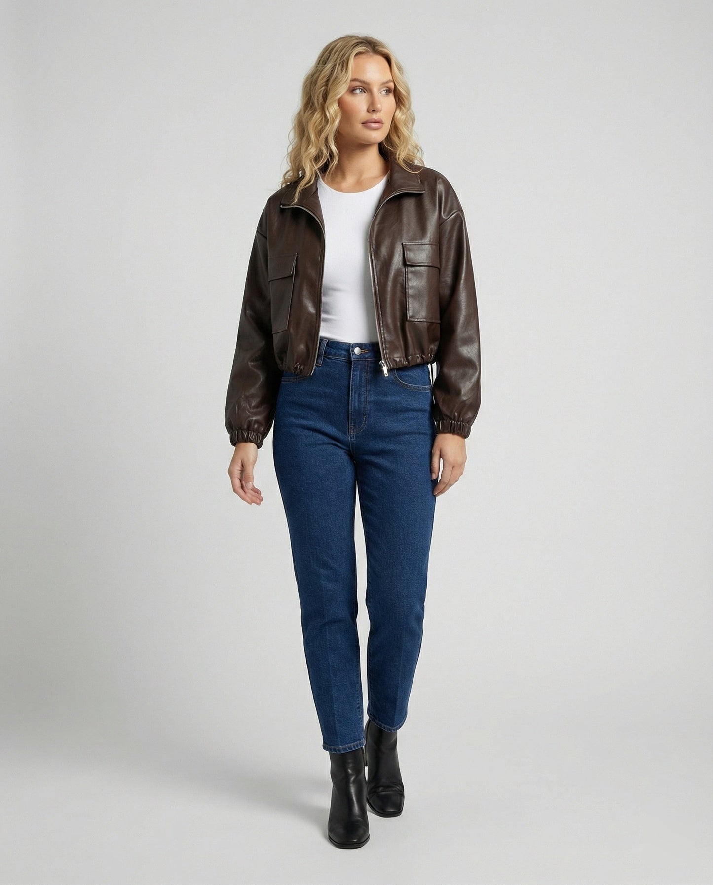 Damen Kurzjacke Kapuze Große Taschen Kordelzug