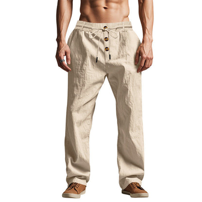 Herren Leinenhose Bequem Mit Knöpfen Sommerhose
