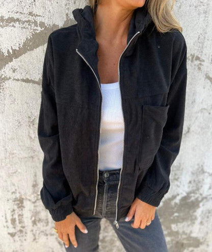 Lässige Damen Cordjacke Modern Reißverschluss