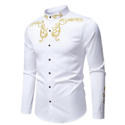 Herren Hemd Langarm Modern mit Stickerei und Slim Fit Kragen