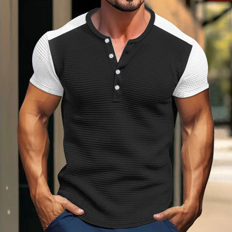 Herren Hemd Kurzarm Modisch Henley Kragen