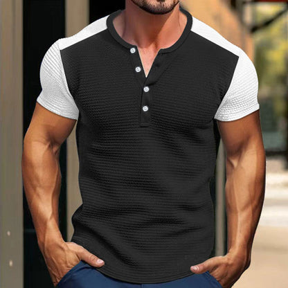 Herren Hemd Kurzarm Modisch Henley Kragen