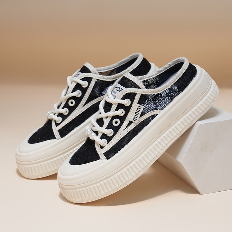 Damen Sneaker Bequem Spitze Modern Weiß