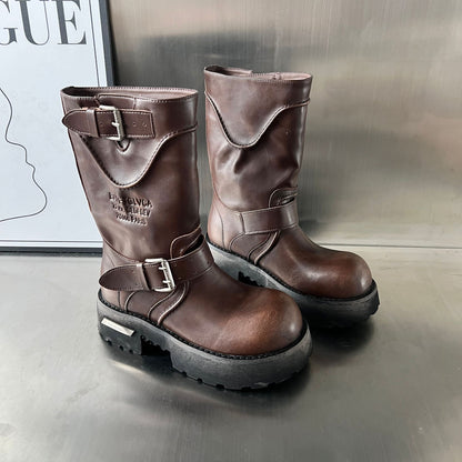 Damen Stiefel Robust Modisch mit Hoher Sohle Schuhe