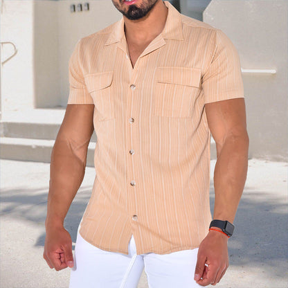 Herren Kurzarmhemd mit Brusttasche Streifenoptik Modern