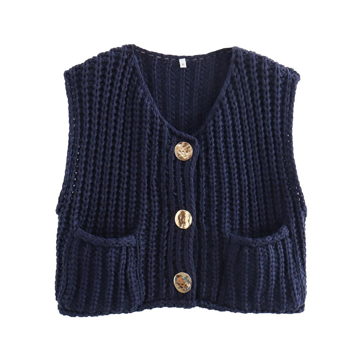 Damen Strickweste Modern mit Knöpfen und Taschen