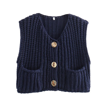 Damen Strickweste Modern mit Knöpfen und Taschen