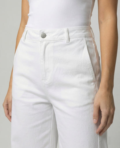 Damen Jeans High Waist Weite Bein Lange Hose Weiße Herbstmode
