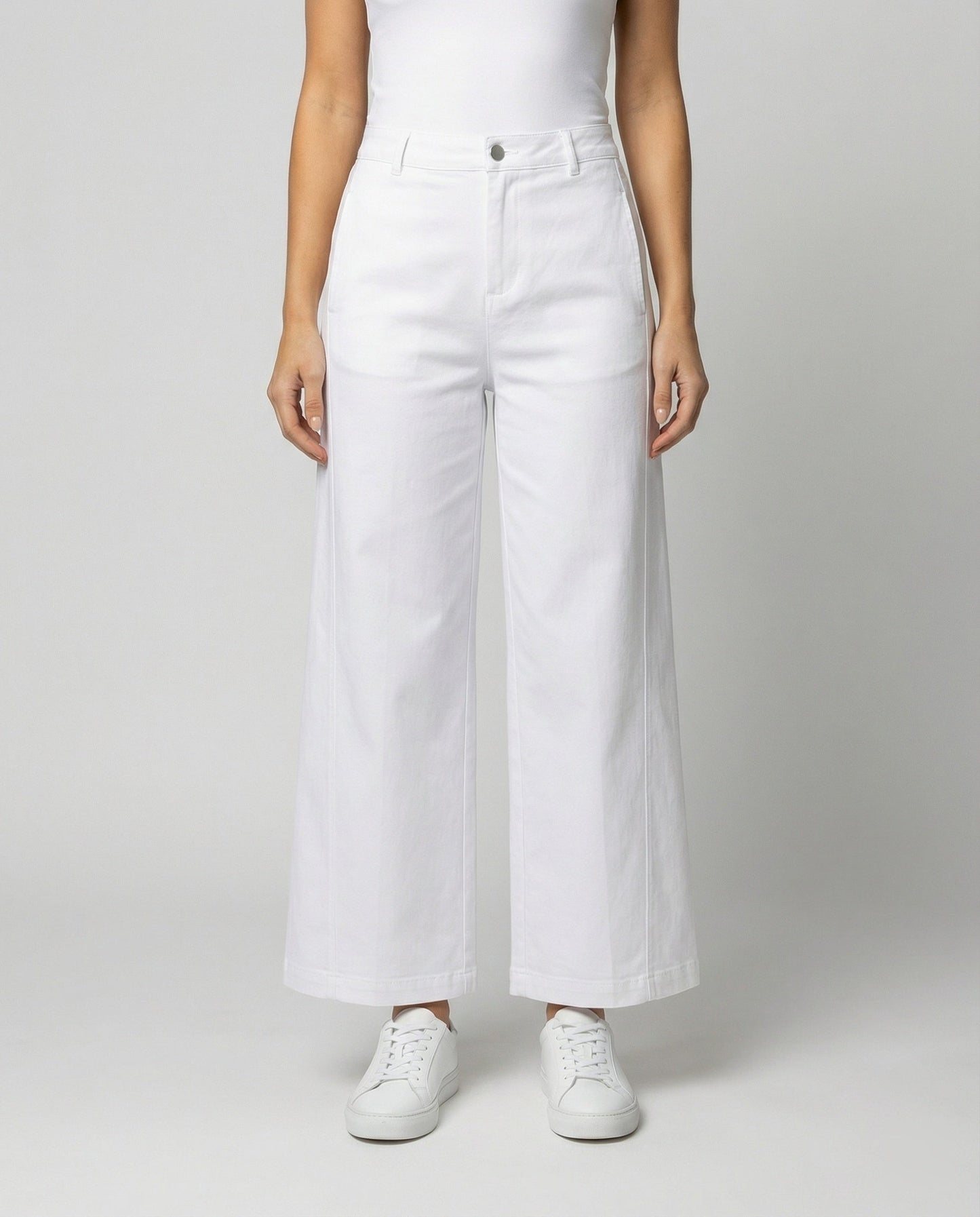 Damen Jeans High Waist Weite Bein Lange Hose Weiße Herbstmode - BerlinGlamour
