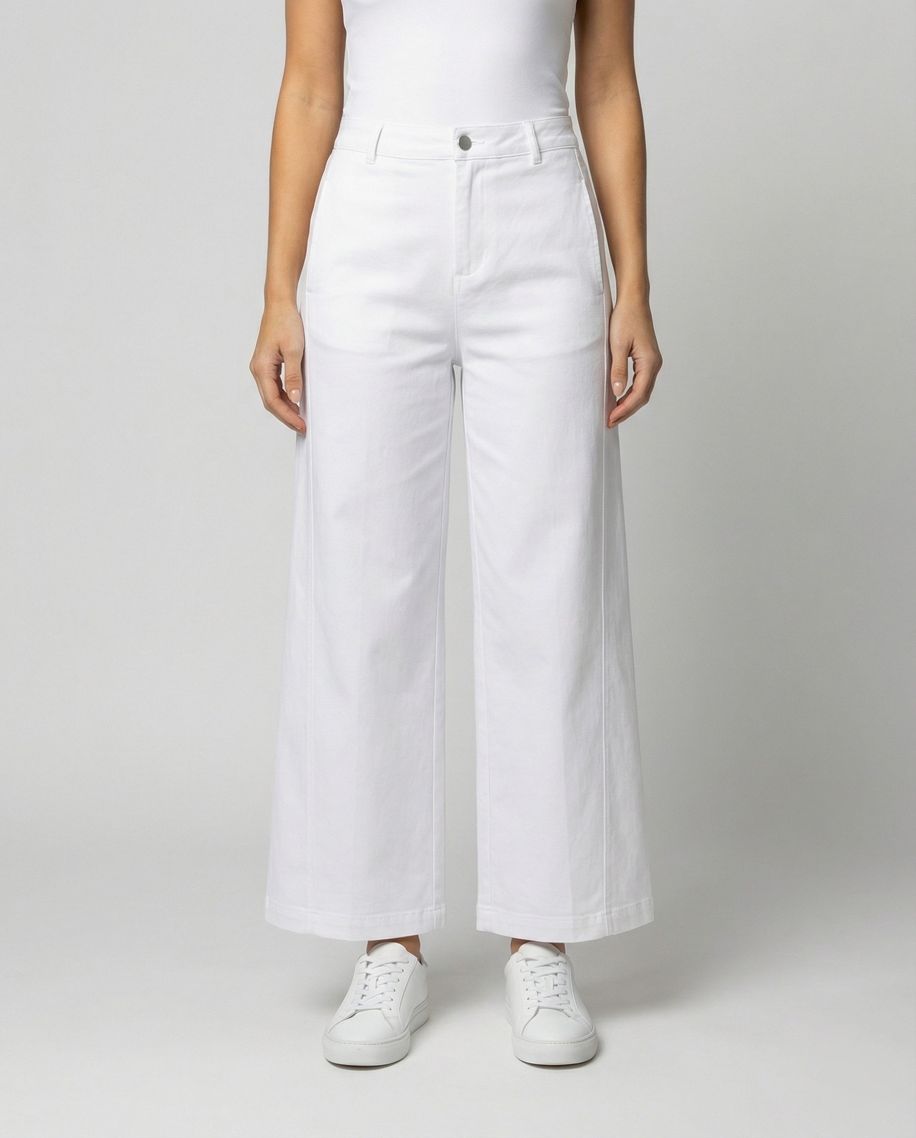 Damen Jeans High Waist Weite Bein Lange Hose Weiße Herbstmode - BerlinGlamour
