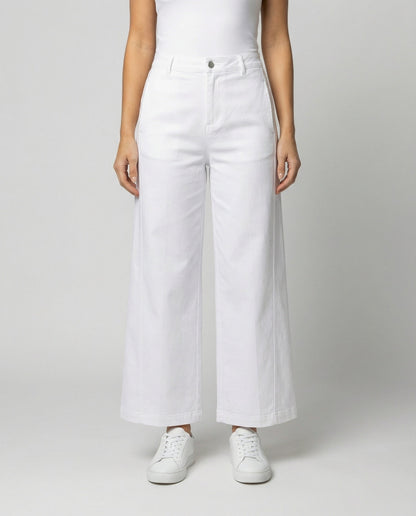 Damen Jeans High Waist Weite Bein Lange Hose Weiße Herbstmode - BerlinGlamour
