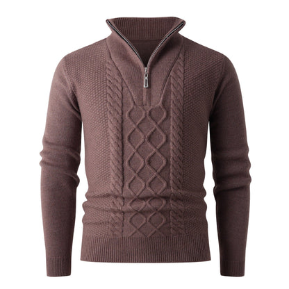 Herren Pullover Grobstrick Modern Stehkragen Reißverschluss