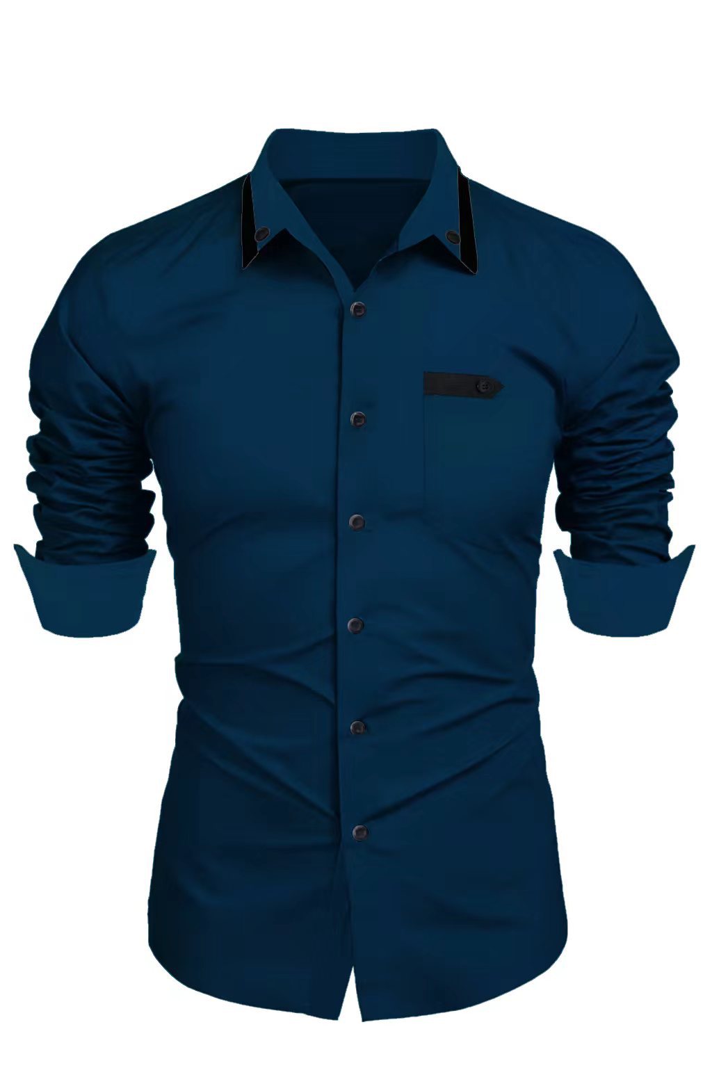 Herren Langarmhemd Modern mit Kragen und Taschen Elegant