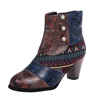 Damen Stiefeletten Elegante Floral Schuhe mit Knöpfen
