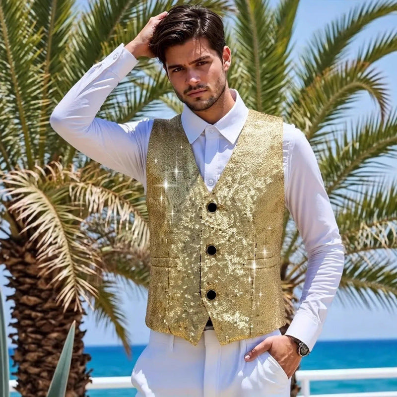 Herren Weste Glitzer PaillettenParty - BerlinGlamour