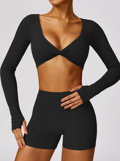Frauen Crop Top Langarm Twist Detail Trendy