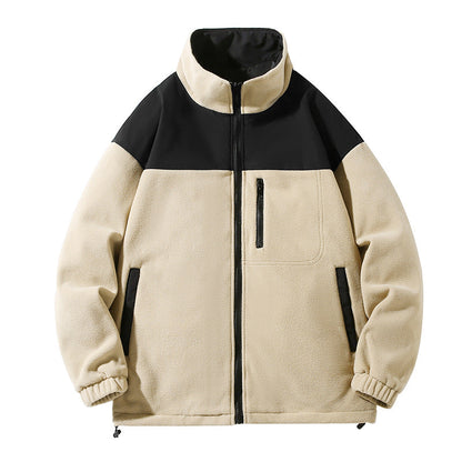 Herren Fleecejacke Warm Hochkragen Reißverschluss Taschen