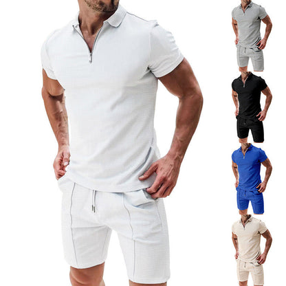 Herren Sportshirt Kurzarm mit Reißverschluss und passenden Shorts - BerlinGlamour