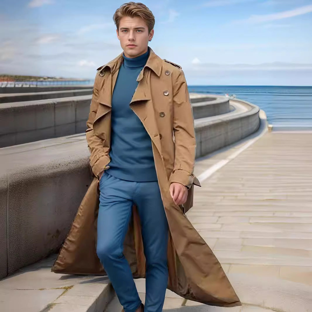 Herren Trenchcoat Lang Moderner Schnitt Praktisch Wasserabweisend - BerlinGlamour