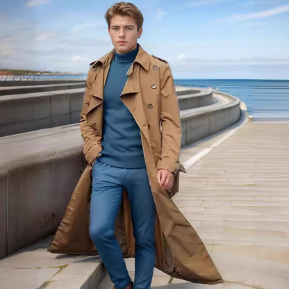 Herren Trenchcoat Lang Moderner Schnitt Praktisch Wasserabweisend - BerlinGlamour
