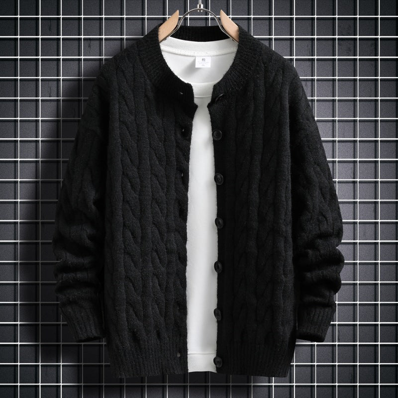 Herren Strickjacke Modern Zopfmuster Knopfverschluss
