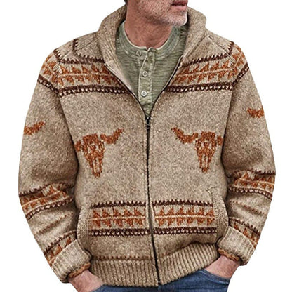 Herren Strickjacke Wildwest Muster Warm Futter