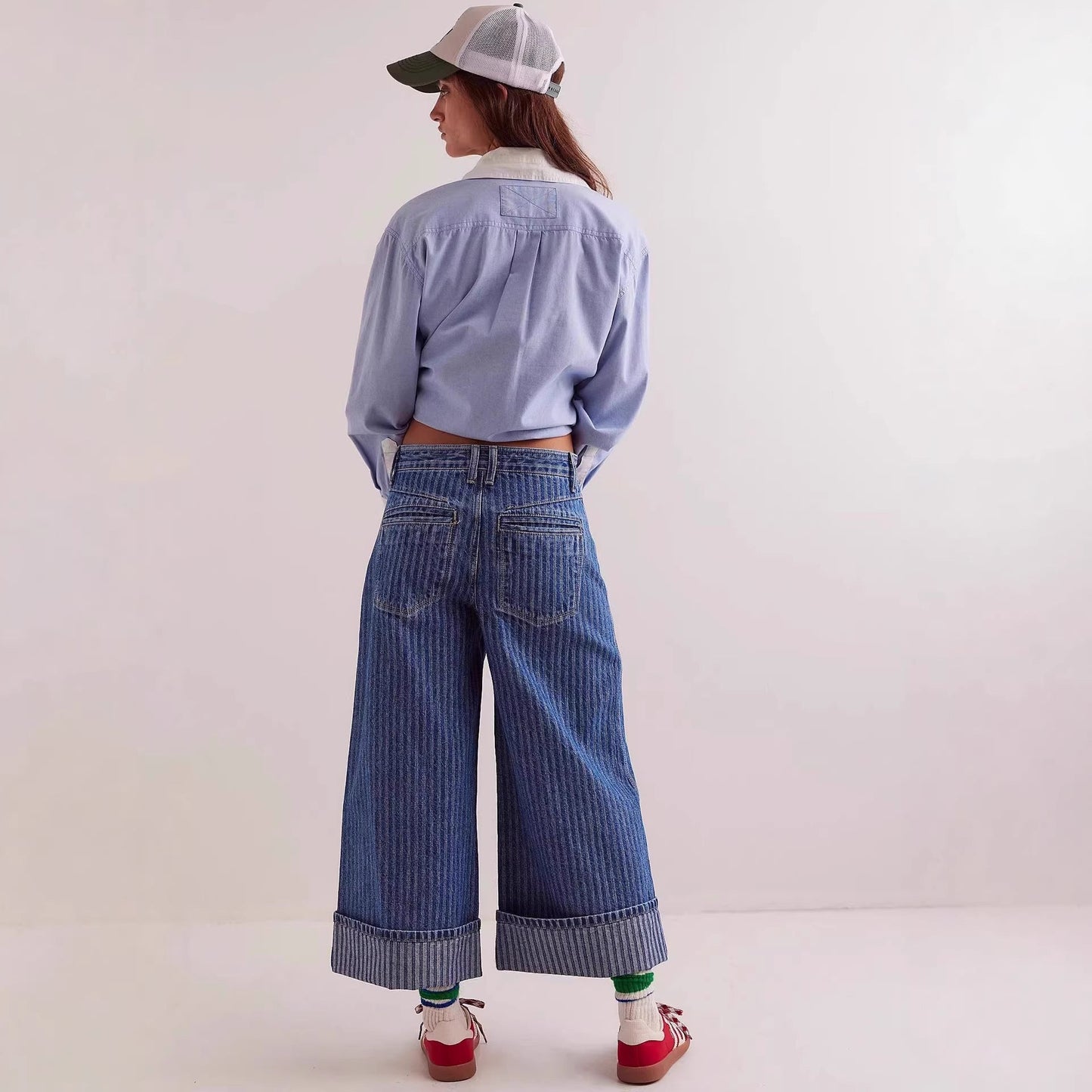 Damen Jeans Weite Bein mit Streifen Nähte