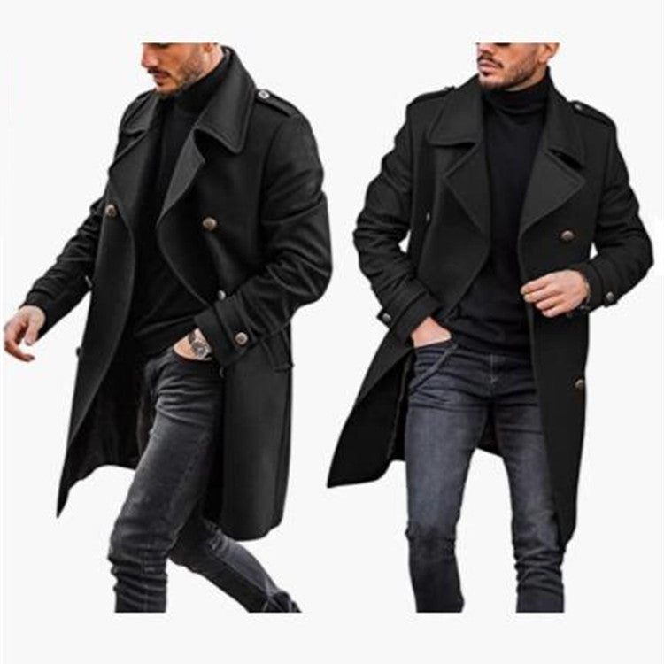 Herren Wollmantel Modern Lässig Doppelreihiger Kragen