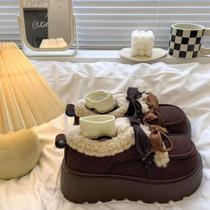 Damen Mokassins Flauschig Warm mit Riemendesign